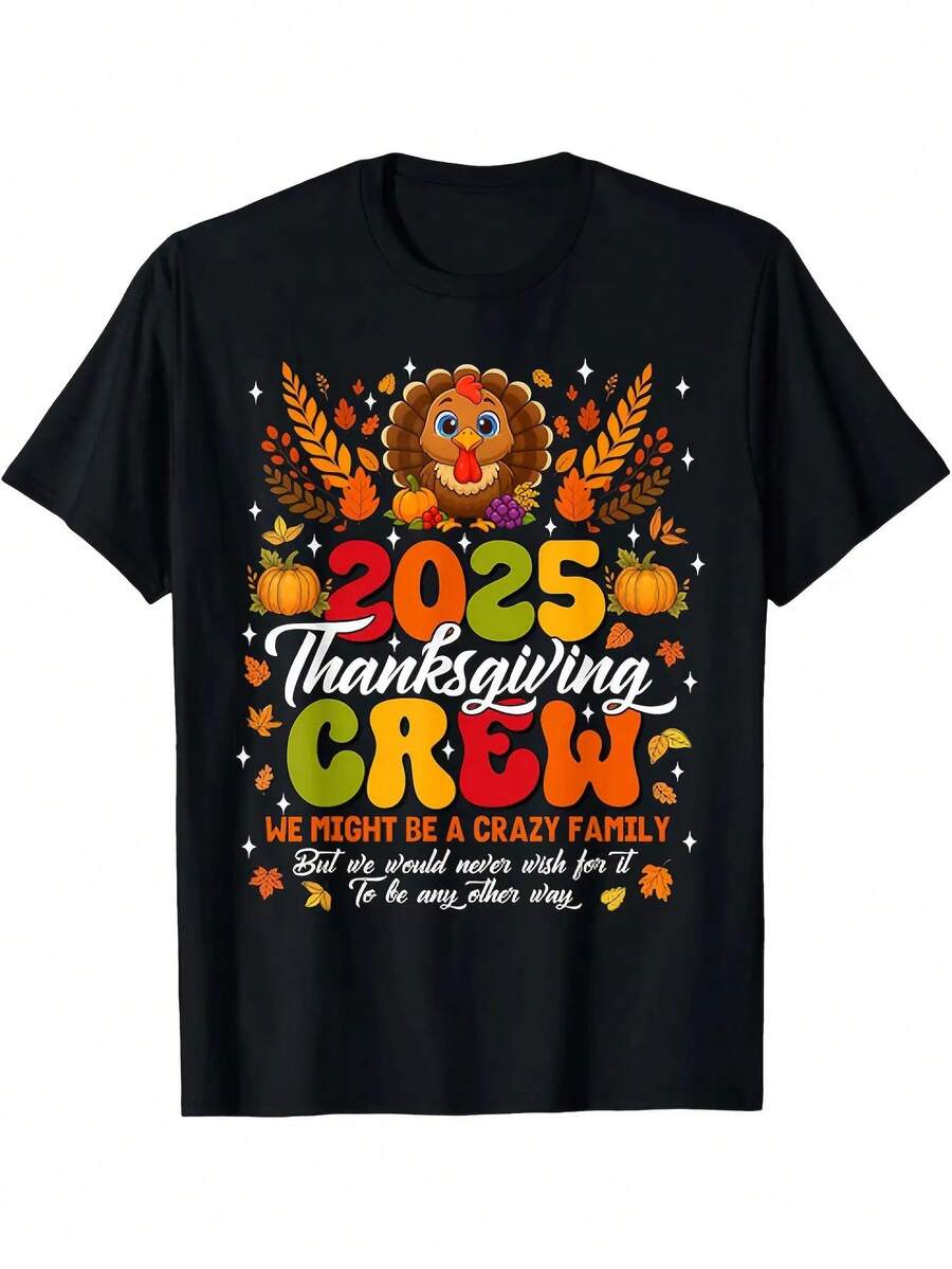 

Sisileegift 2025 Thanksgiving Crew Matching Family T-Shirts - Turkey & Autumn Graphic Print Retro 5XL різнокольоровий