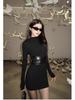 Women's Black High Neck Bodycon Mini Dress - Spring/Autumn Slim Fit