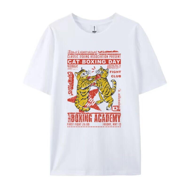 

Cat Boxing Women Retro Fashion TShirt Hippie Funny Kitten T Shirt Cute Aesthetic Cat Lover Shirt Unisex Loose Summer Tops Gifts 4XL