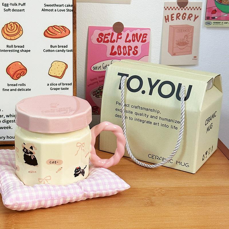Birthday Gift Cup for Women Mug with Lid Creative Cartoon Ceramic Cup Souvenir Home Water Cup Coffee Cup Men