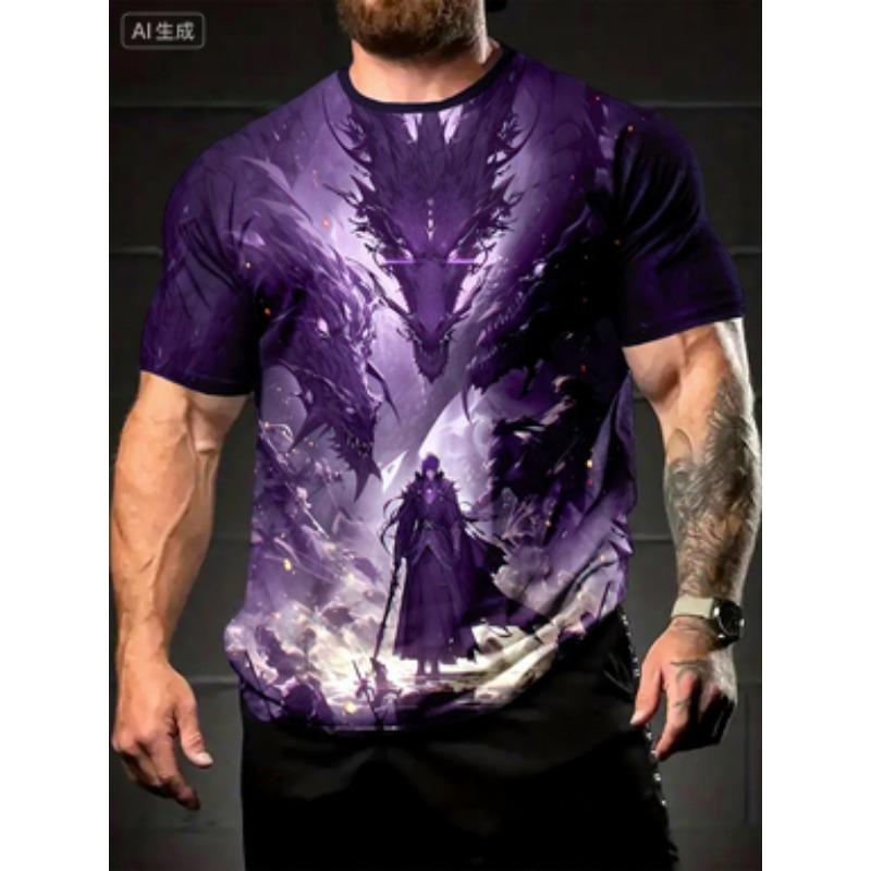 Men's 3D Black Dragon Hero Print T-Shirt Polyester Summer Round Neck Daily Leisure Wear