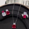 Light Luxury Red Corundum Pendant Necklace Fashion Dinner Cultivation Synthetic Ruby Set Color Treasure Earrings Ab Ring