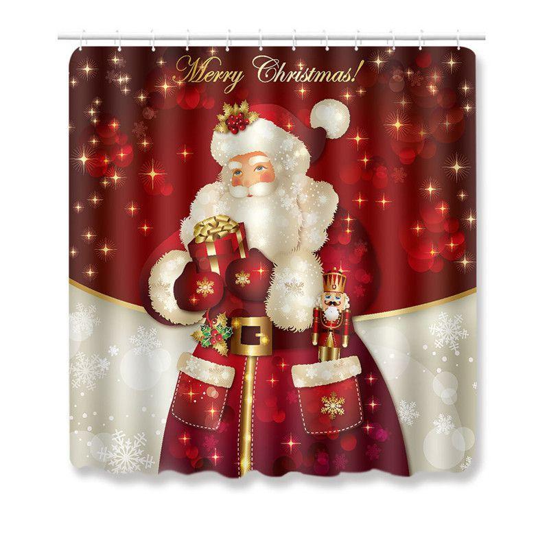 4pcs Shower Christmas Curtain Toilet Cushion Set Cover Mat Pad Rug Xmas Bathroom