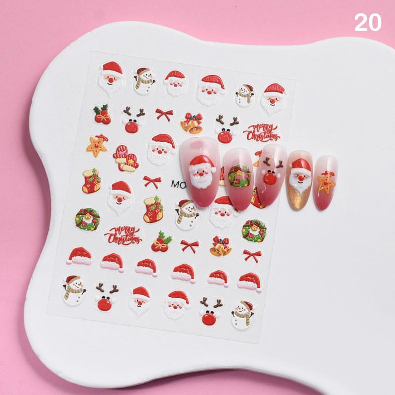 Christmas Lovely Cartoon Bowknot Santa Claus Snowman Christmas Tree Elk Snowflake Nail Art Stickers Xmas Cute Manicure Decals