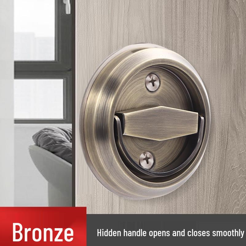 No-Drill Stainless Steel Hidden Door Pull Handle with Lock - Invisible Round Sliding Ring for TV Background Wall