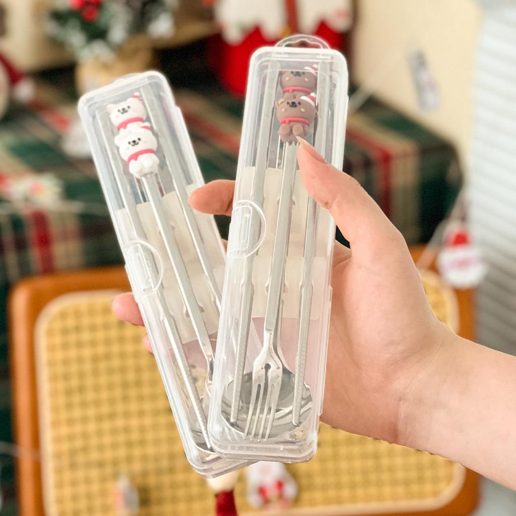 Portable 316 Stainless Steel Fork Spoon Chopsticks Cutlery Set With Box Christmas Dinnerware Set Reusable Tableware