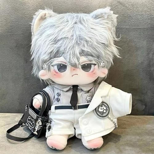 niannyyhouse 20cm Plush Clothes Set: White Cat, Hat, Jacket, Shirt, Shorts, Backpack, Glasses, Dress-Up, Cotton Doll, Accessories