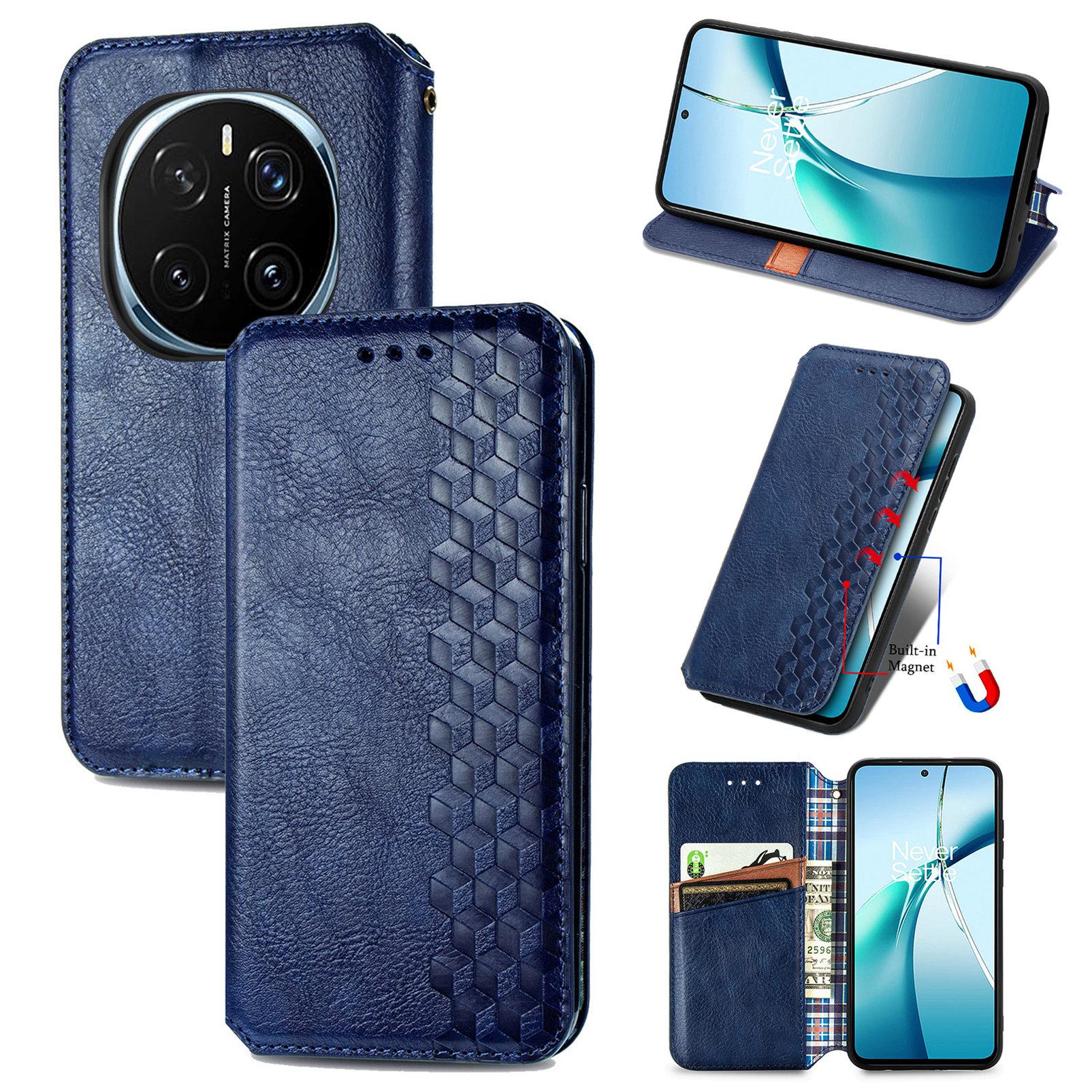 

For Honor Magic7 5G Case Rhombus Imprint PU Leather Wallet Phone Cover Blue