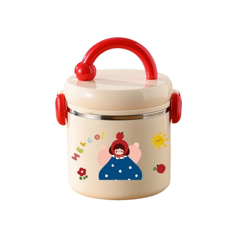 Sealed Thermos Bucket 304 Stainless Steel Thermal Lunch Container Insulated Lunch Box Tableware Red Younger Sister