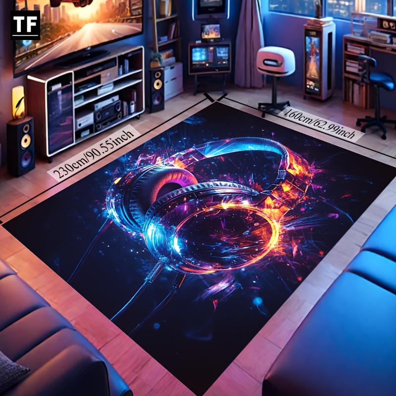 Crystal Velvet Cyberpunk Music Rug – Headphones Print Non-slip Machine Washable Carpet for Music Room Gaming Room Living Room 50x80cm
