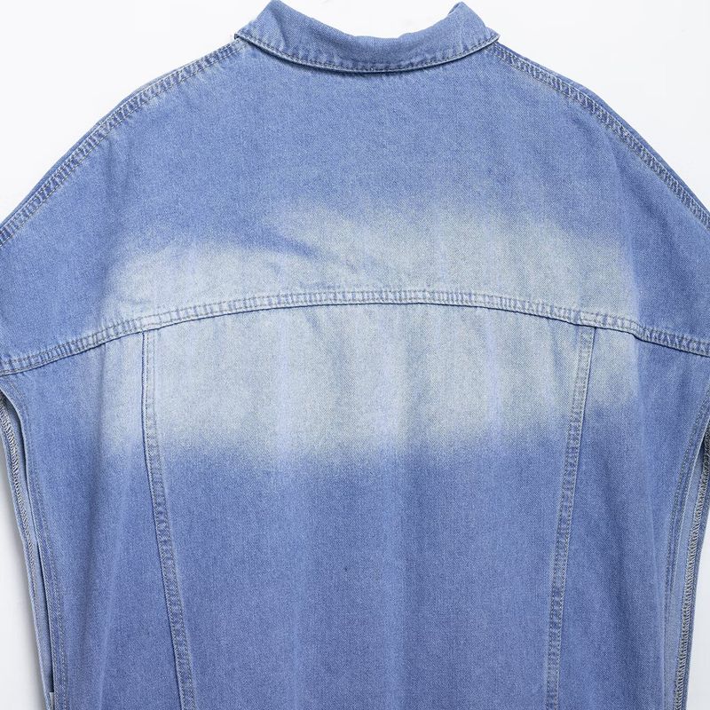 Kaslead New Women clothes Western Style Hollow out Lapel Denim Short sleeve Vest Casual Trousers Set