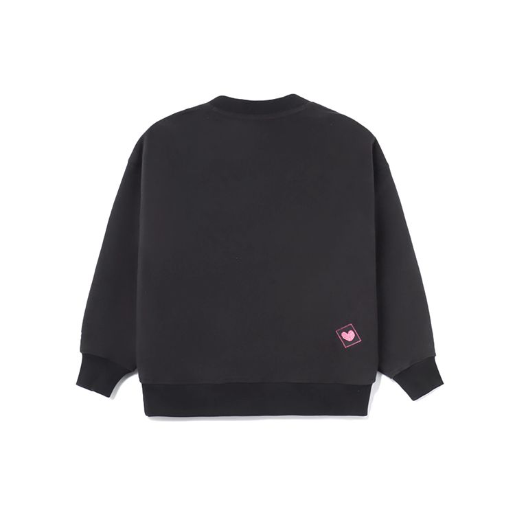 Li Ning X Disney Toy Story Strawberry Bear Series Cartoon Print Fleece Loose Pullover Sweatshirt Women Sweatshirt Black AWDR758-3