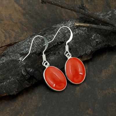 Pendiente de Carnelian, Pendiente de Plata 925, Pendiente de Piedras Preciosas, Regalo de Piedra de Nacimiento, Pendiente de Bisel, Pendiente Ovalado, Regalo de Aniversario