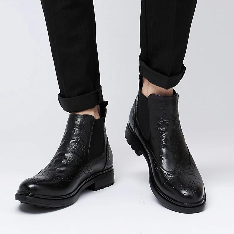 Fashion Genuine Leather Fashion Mens Shoes Retro Casual Male Boots All-match Motorcycle Ankle Boots Men Winter Warm Winter Brogue Shoes