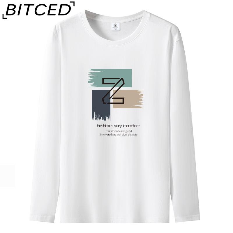 BITCED Мужская футболка с длинными рукавами, облегающая, весна-осень, универсальная рубашка с круглым вырезом