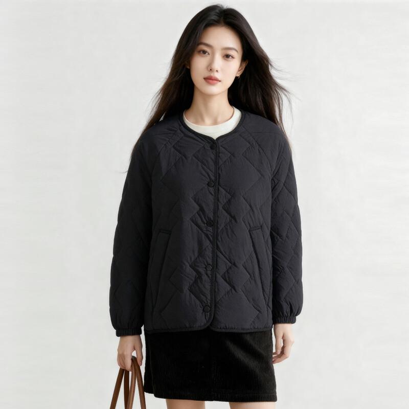 Elva' Island Women's Petite Short Round-Neck Down Jacket