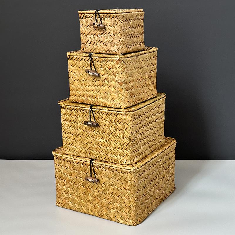Square Handwoven Bamboo Gift Basket with Lid - High-end Candy Box and Wedding Favor