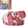 Music Festival Belt Women Cow Pattern Hair Leather Horse Belt Imitation Waist Fabric Covered Buckle Band for Jeans Dresses Slimming