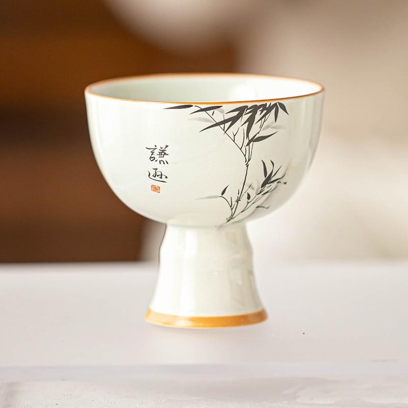 High-foot Teacup, Plant Ash Master Cup, Household Ceramic Tea Set, Creative Personal Tea Drinking Single Cup, High-value Tea