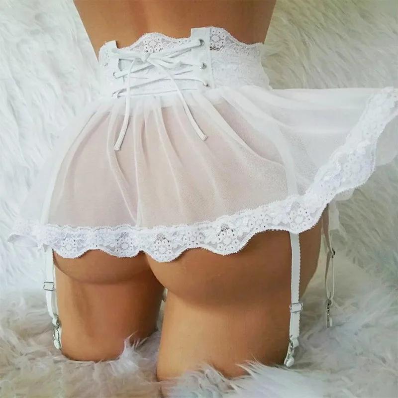 Sexy Höschen für Damen, heißer Strumpfgürtel aus Spitze, Übergröße, Netzrock, verstellbar, zweireihiger Strumpfgürtel, erotisches Höschen mit hoher Taille