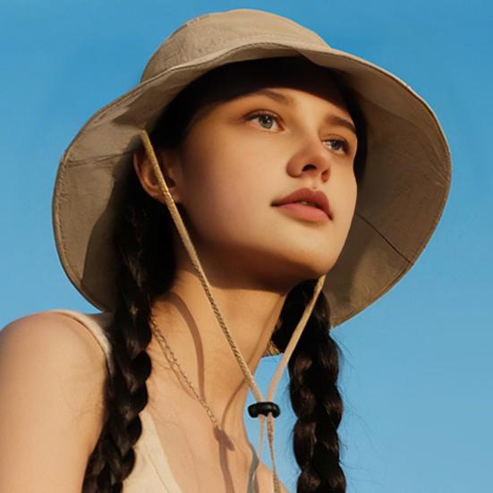 Women Hat Fisherman Style Solid Color Basin Hat with Reflective Stripe Lace-Up Dome Design Bucket Hat