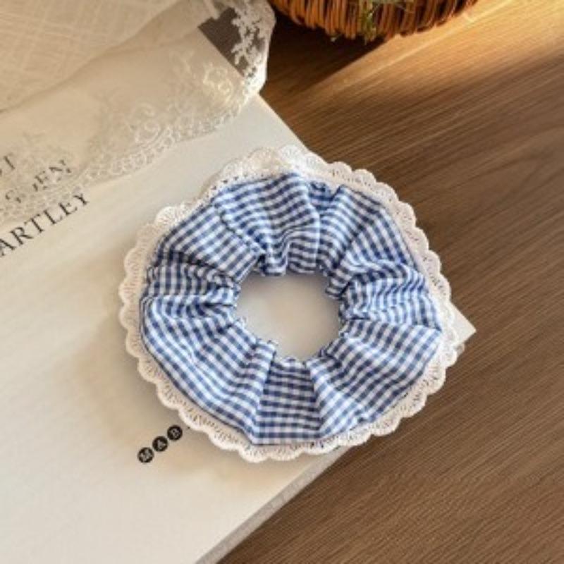 

Lace Check Bow Hair Ring Female Cute Sweet Balls Scrunchie Vintage Gentle Hair Accessories