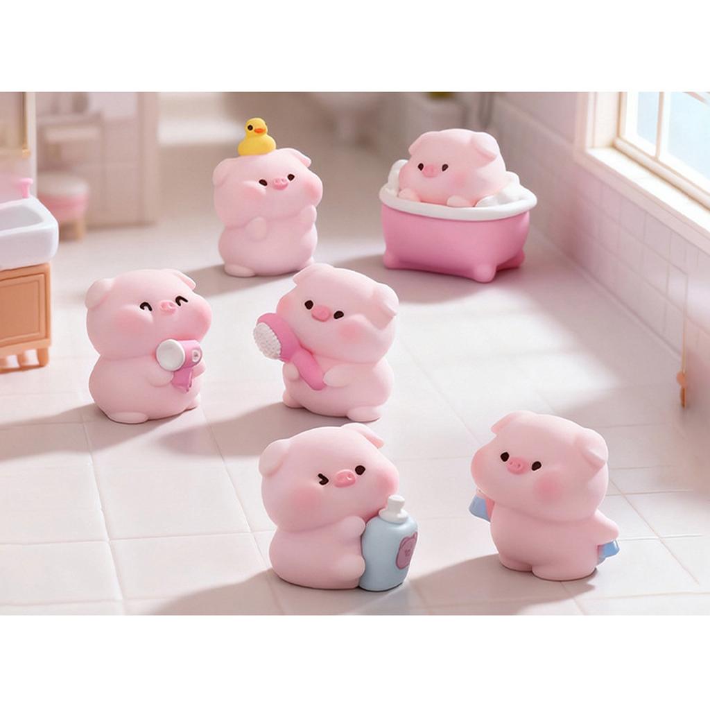 6Pcs Cartoon Bathing Pig Resin Miniature Figurines For DIY Enthusiasts Desktop Display Car Dashboard Decorative Ornaments