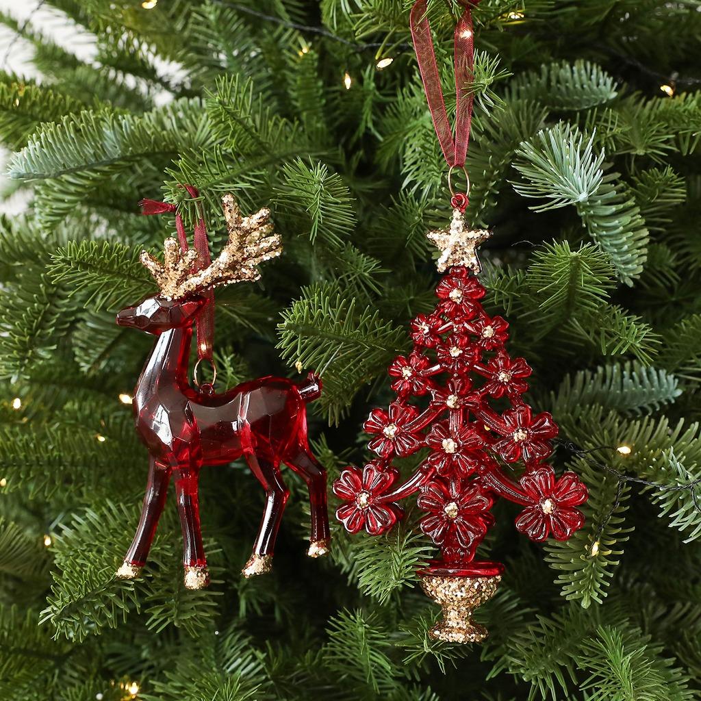 Christmas Pendant Pet Plastic Christmas Tree Hanging Decoration Drop Ornament Gold Glitter Plastic Christmas Decoration Pendant