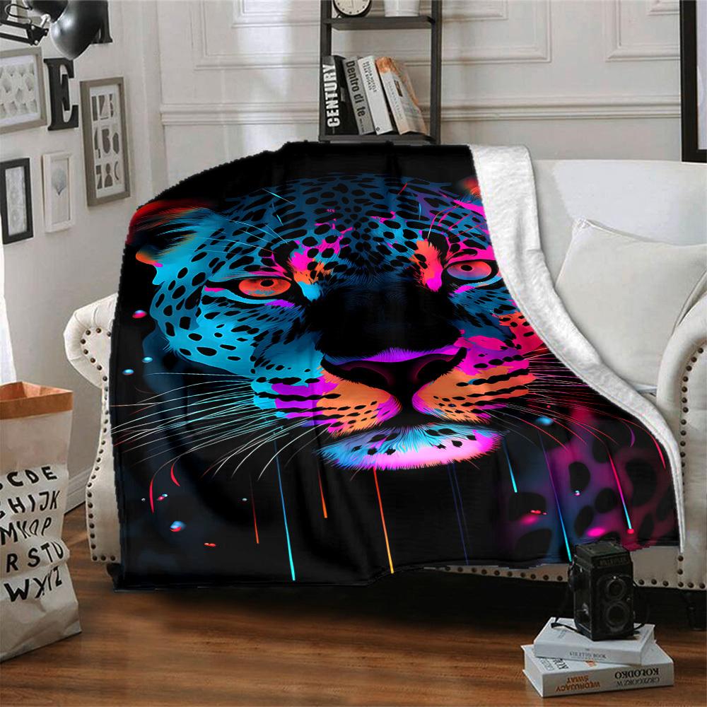 1pc Neon Leopard Print Blanket Lightweight Flannel Blanket Throw Blanket For Sofa, Bed, Travel, Camping, Livingroom, Office Yy251015154