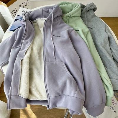 Gemütliche flauschige Kapuzenjacke für Damen mit Reißverschluss, Kordelzug, langen Ärmeln, einfarbig, Oberbekleidung, stilvoll, vielseitig, warm