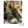 Women's Elegant Plaid Wide Leg Pant Vintage Chic High Waist Pants High Street Trendy Cool Trousers