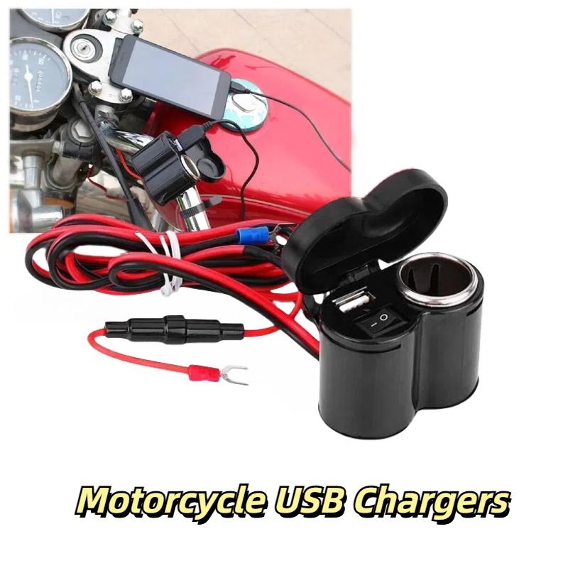 12V Motorcycle Dual USB Charger with Switch Motorcycle Handlebar Clamp Waterproof Power Charger Socket Kit Supply