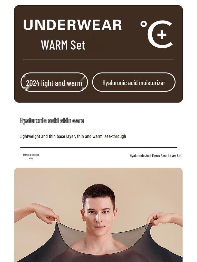 Men’s Ultra-Thin Seamless Self-Heating Thermal Underwear Set - Skin-Enhancing with Hyaluronic Acid for Autumn/Winter