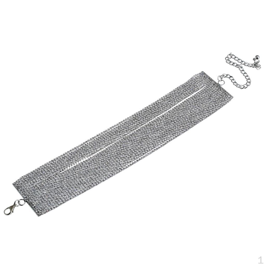 Rhinestones Choker Necklace Wide Collar Chain Party