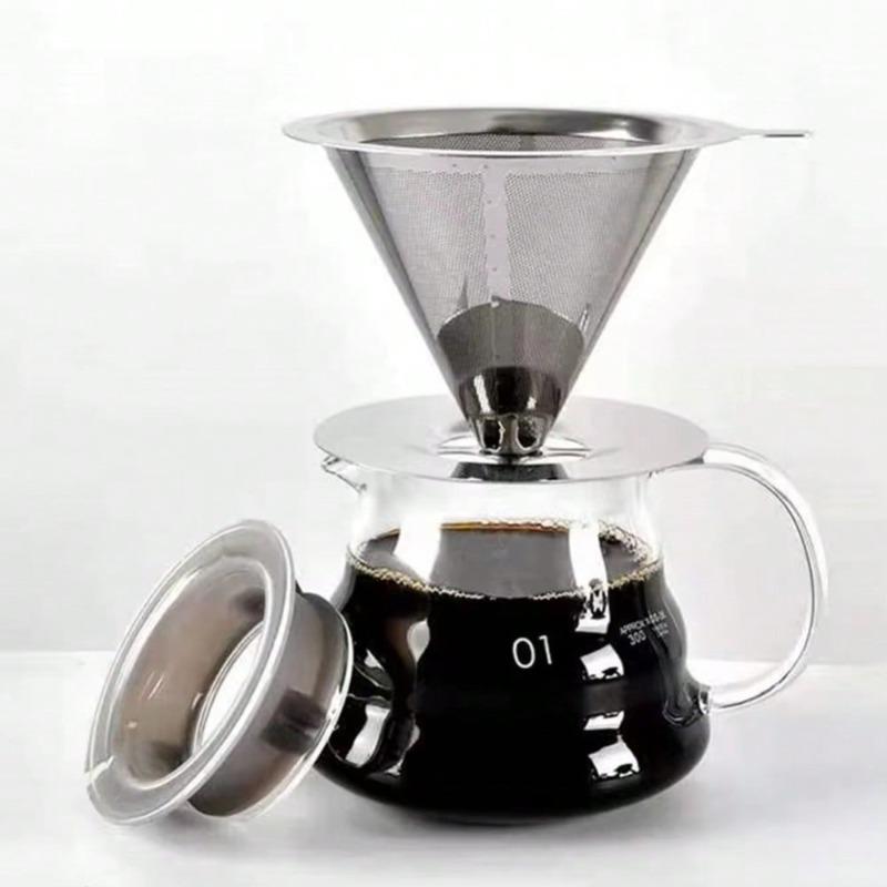 Reusable Stainless Steel Double Layer Fine Mesh Coffee Filter for Drip Coffee and Tea Portable Coffee Dripper with Tray for Home