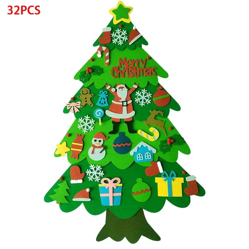 DIY Felt Christmas Tree Child Educational Toy Wall Hanging Artificial Xmas Tree with Santa Claus Snowflakes Kid New Year Gift