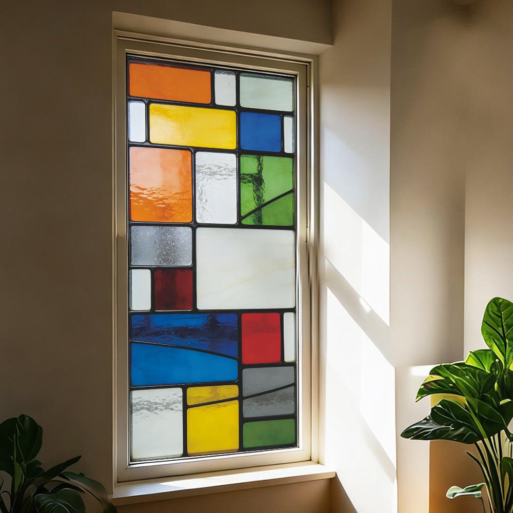 Bemalte Farbblöcke und geometrische Linien für Glas-Displayfenster-Aufkleber auf Außenbalkonen