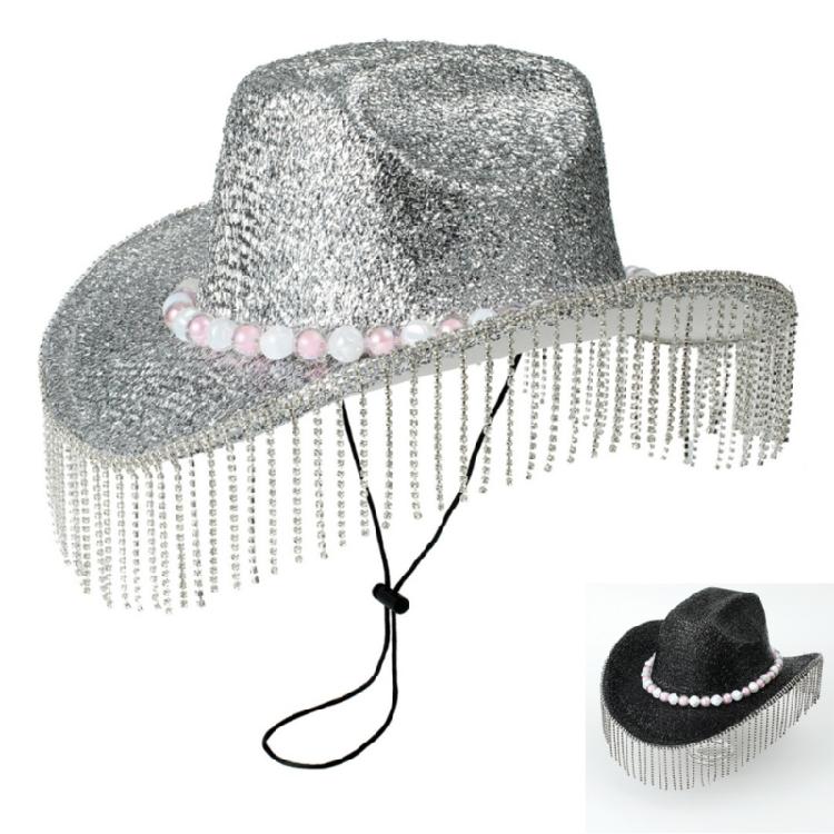 Hand Beading Diamond Tassels Hat Cowboy Hats for Carnivals Music Festival