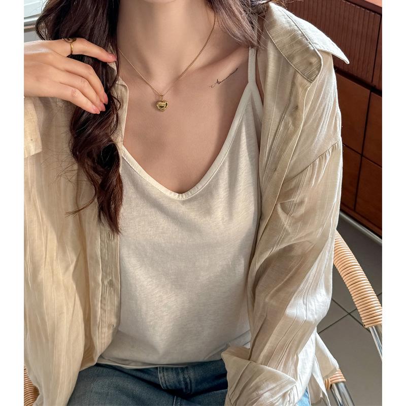 

Корейский стиль Свободная внутренняя майка Женская с закрытием живота Повседневная универсальная V-образный вырез Без рукавов Одежда Можно носить снаружи XL белый