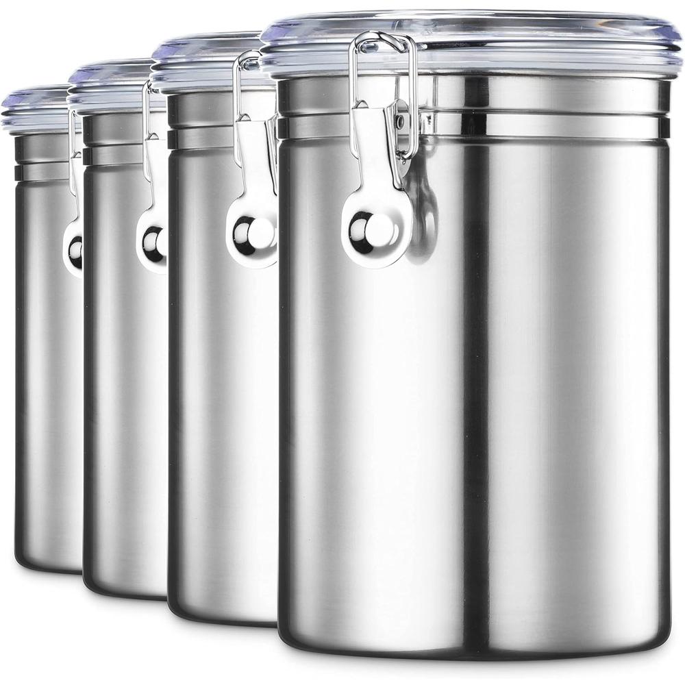 

Stainless Steel Canister Set with Lids - Airtight Food Storage Canisters for Kitchen Counters, Tea, Sugar, Flour, Coffee Beans