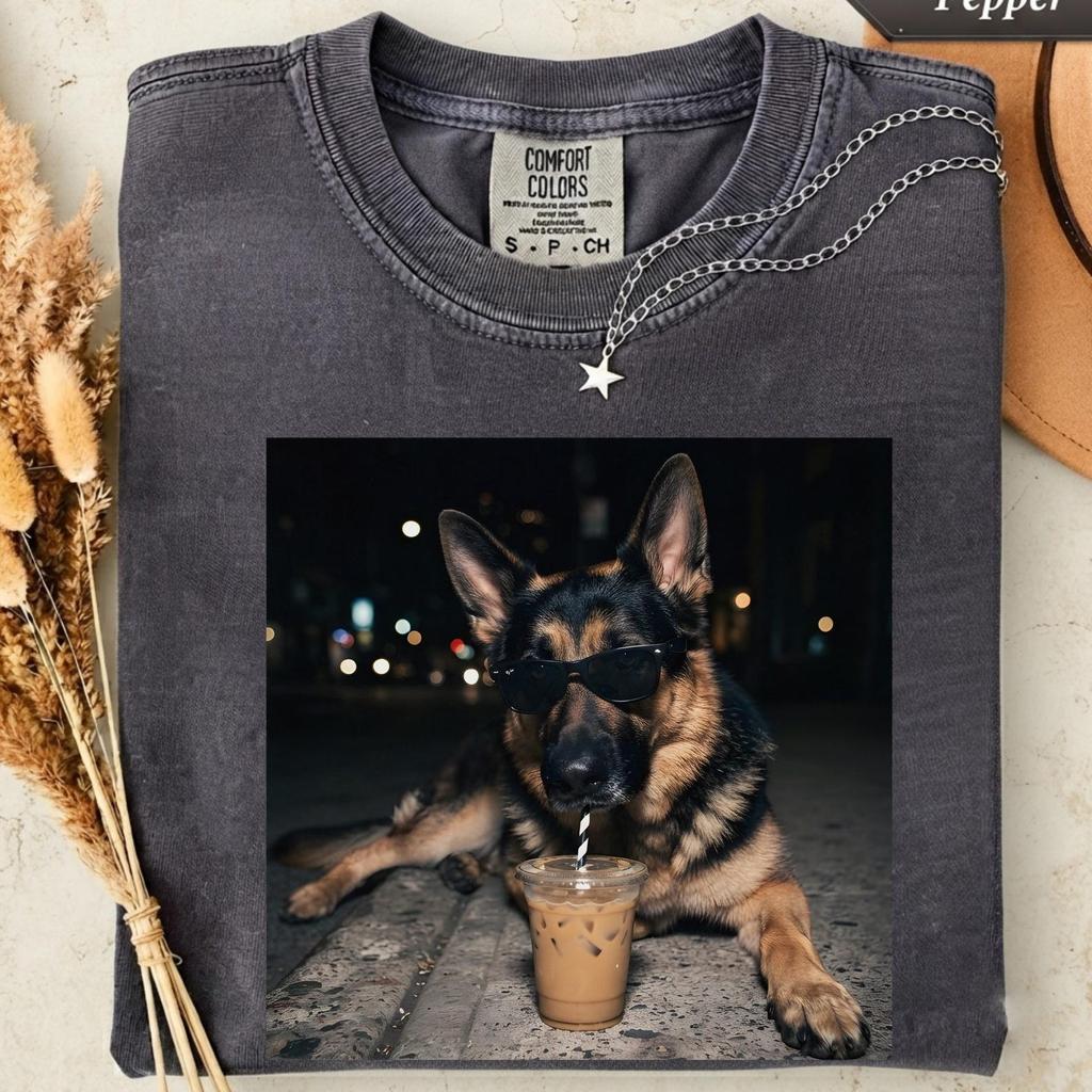 German Shorthaired Pointer Coffee Shirt, Funny GSP Dog Tee, Iced Coffee Dog Lover T-Shirt, Comfort Colors Pet Owner Gift, Meme Shirt
