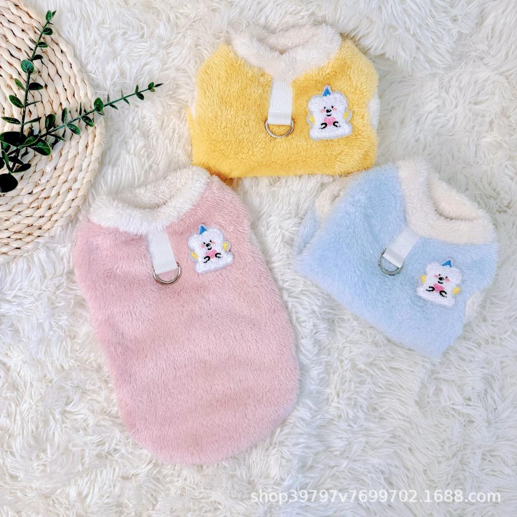 Autumn and winter pet cat clothes dog double-sided velvet thickened thermal vest with traction buckle to prevent hair loss small dog