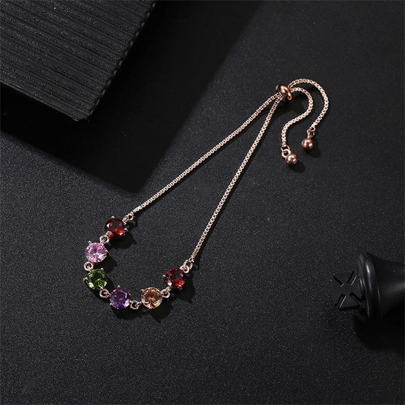 Multicolor Crystal Round Stone Rainbow Zircon Bracelets for Women Vintage Rose Gold Color Chains Bracelet Wedding Jewelry Gifts