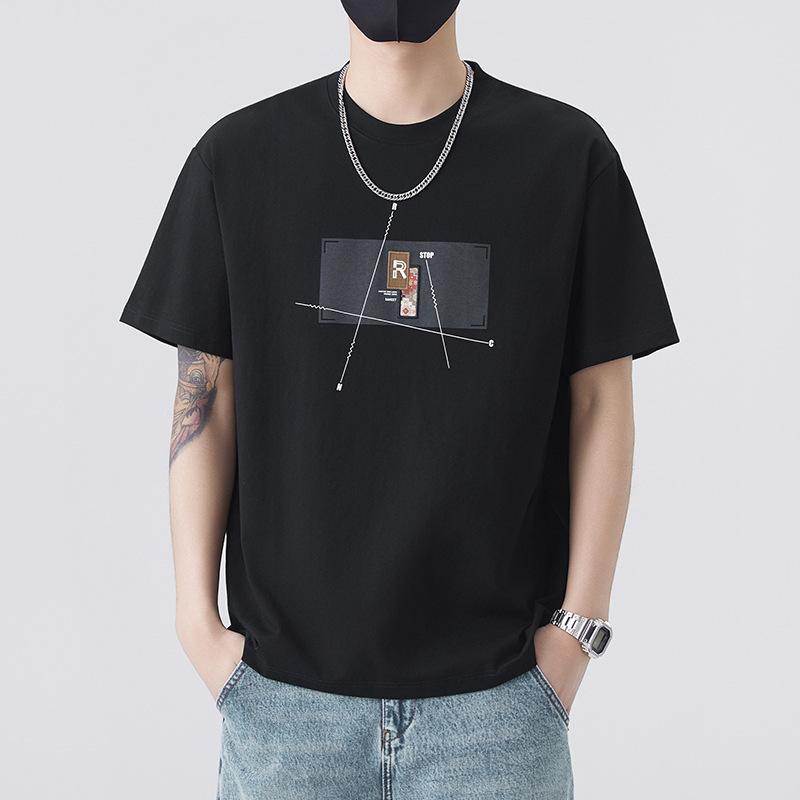 Spring and Summer Short-sleeved Men's Printed and Embroidered Pattern for Youth Round Neck T-shirt Men's Casual Korean Version