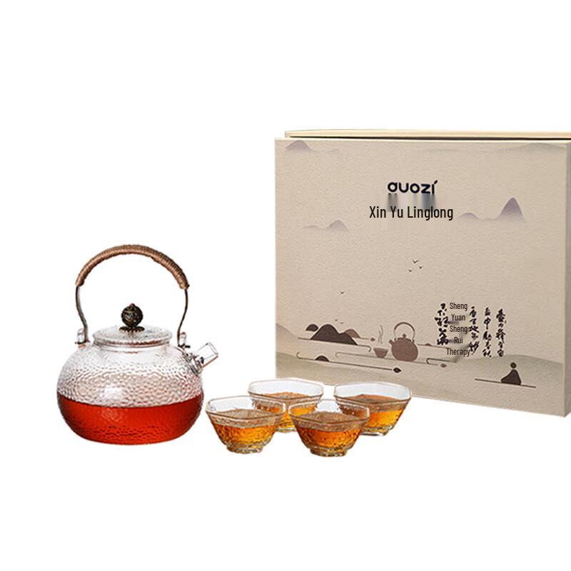 GUOZI Xin Yu Ling Long Hammered Glass Tea Set