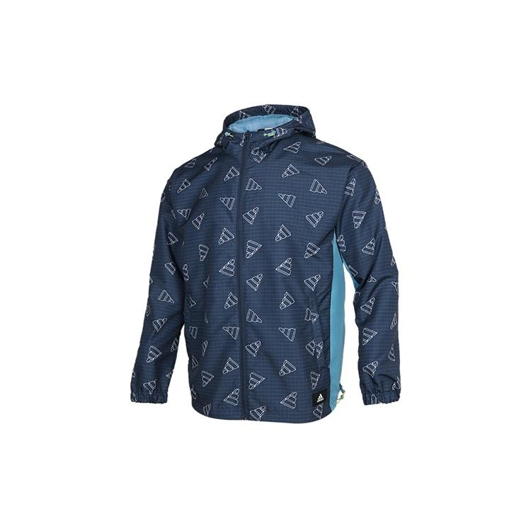 adidas Men s Logo Print Hooded Jacket Blue GP1826 S