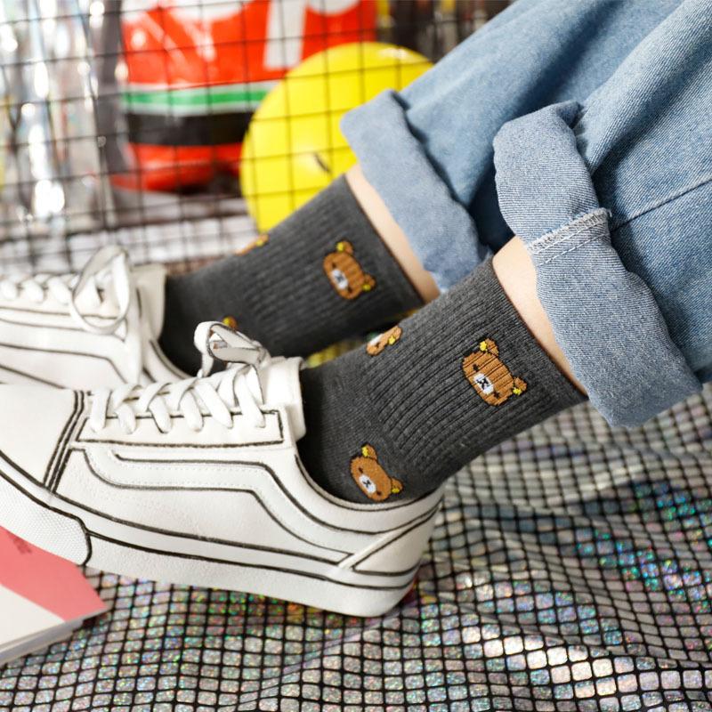 New Harajuku Cartoon Women's Breathable Cotton Socks Cute Bear Animal Pattern Girl Socks Combed Cotton Women's Socks