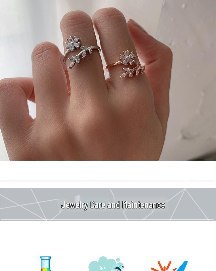 Japanese Korean Daily Commute Flower Leaf Adjustable Butterfly Ring - Women's Retro Light Luxury Fashion Accessory