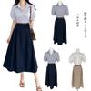 Long Short Sleeve Shirt Belted Puff Sleeve Slip Mixed Material Cute Casual Fashion [CCGGOWMM] Women's Dress, Dress, Dress, Dress, Dress, Dress,