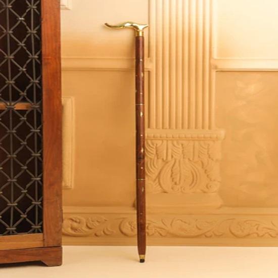 93.98 Cm Set of 2 Brass Wooden Walking Stick Gift for Father, Mother